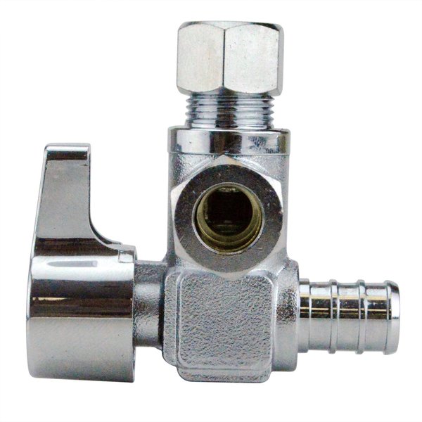 Apollo Pex 1/2 in. Chrome-Plated Brass PEX Barb x 3/8 in. Compression Dual Outlet Quarter-Turn Angle Stop Valve APXVA123838C